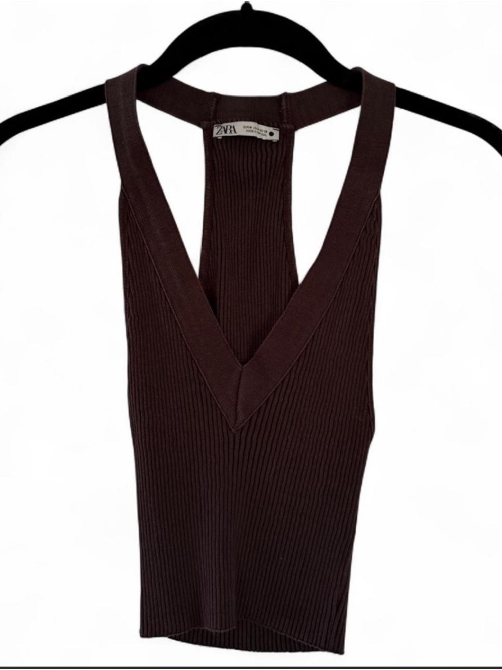 Zara Ribbed V-Neck Racerback Tank - Brown - Picture 2 of 4